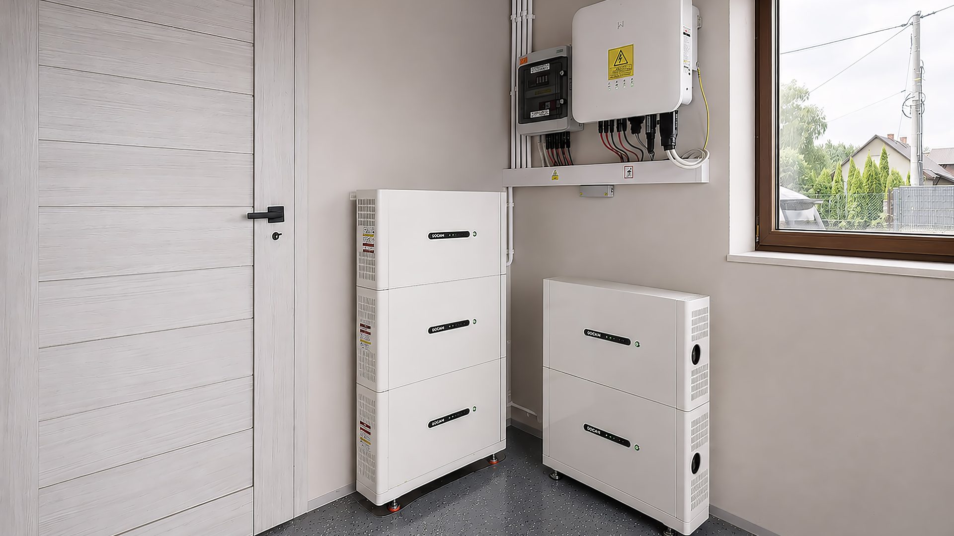 Magazyny energii i falownik zamontowane w pomieszczeniu technicznym domu